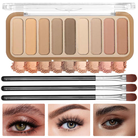 Lingyun Beauty Eyeshadow Palette-9 Taupe & Brown Matte Neutral Nude Smoky Eye Shadow Makeup Palette,Ultra-Blendable&Pigmented,Long Lasting Waterproof With 3 Eyeshadow Brush (#04 Milk Tea)