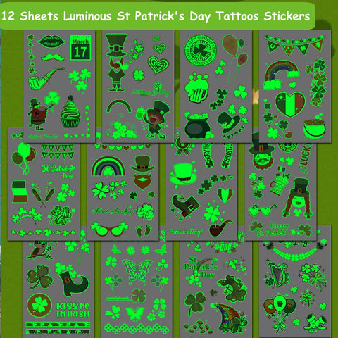 CHARLENT Glow in The Dark St Patrick's Day Temporary Tattoos for Kids - 100 Styles Luminous St. Patrick's Day Tattoos for Boys Girls Party Favors Goodie Bag Fillers