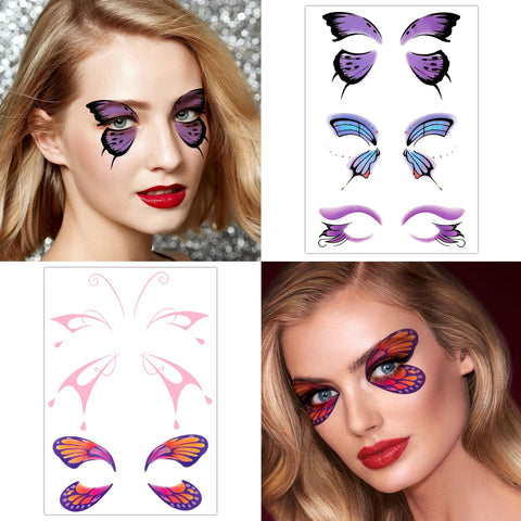 Konsait 6 Sheets Butterfly Tattoos Temporary for Women Girls Face Tattoos for Women Eye Sticker Makeup Kids Tattoos Temporary For Girls Face Temporary Tattoos Butterfly Wing Tattoos 17 Pairs