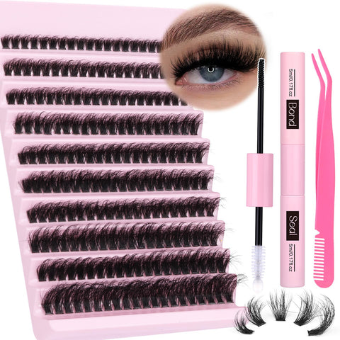 zanlufly Fluffy Lashes Extension Kit 20MM Mink Lashes Clusters Individual Lashes with Lash Bond and Seal and Applicator Thick Eyelashes Extension Kit