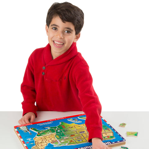 Melissa & Doug USA Map Sound Puzzle - Wooden Puzzle With Sound Effects (40 pcs), Multicolor - States And Capitals Map Puzzle, Educational Toy, Geography For Kids Ages 5+