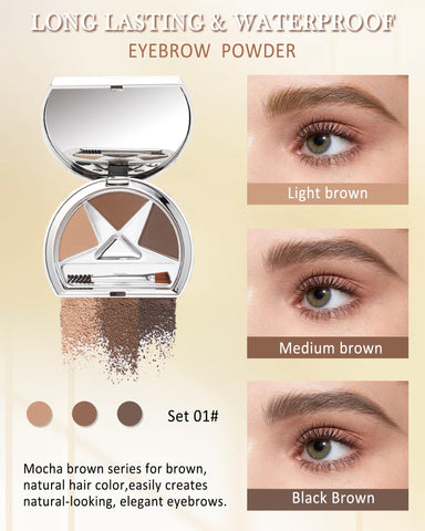 Eyebrow Powder Makeup Kit-3 Colors Eye Brow Powder Long-Lasting Waterproof,Tinted Eyebrow Powder Light Medium Dark Brown Brow Filler,Fill & Sculpt Full Eyebrow for Women,With Mirror,Brow Tool-Set 01