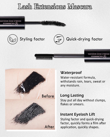 Black Waterproof Mascara & Lash Primer, 2-In-1 Curling Eyelash Mascara & Lengthening Mascara Primer with Silk Fiber, Mascara Black Volume and Length, Lash Lift with Up to 16H Wear Prime Mascara Makeup