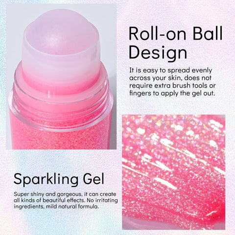 KYDA Roll-on Body Glitter Stick, Chunky Glitter Gel for Face Body Hair, Sparkling Mermaid Chameleon Sequins Paint Jelly, Multiuse Makeup Glitter Gel, Unicorn Pink