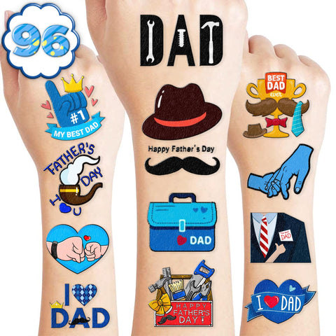 104 PCS Fathers Day Birthday Party Decorations Supplies Favors Best Dad Ever Happy Fathers Day Decor Stickers Temporary Tattoos For Man Gift School Prizes Rewards