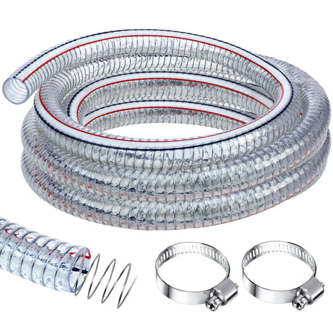 Frienda Heavy Duty Steel Wire Flexible Tubing with Fasteners PVC High Pressure Drain Hose Tube Pond Tubing Clear Wire Reinforced Hose for Pond Bilge Pump Hose Vacuum Suction Hose(3.3 Ft, 1 Inch Id)