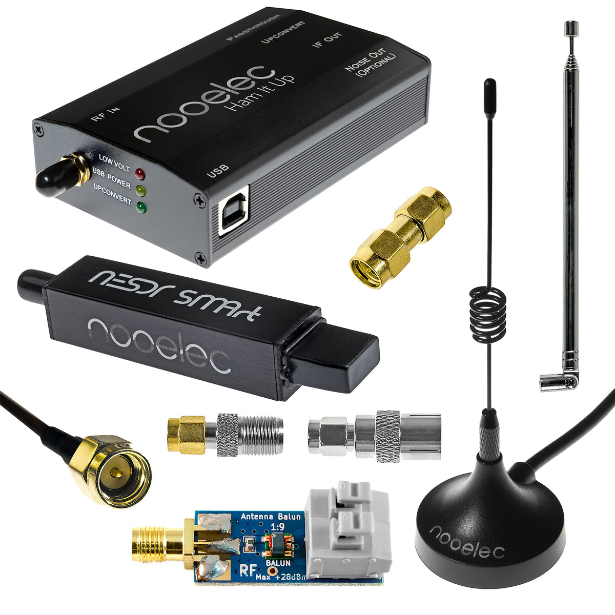 Nooelec NESDR Smart HF Bundle: 100kHz-1.7GHz Software Defined Radio Set for HF/UHF/VHF Including RTL-SDR, Assembled Ham It Up Upconverter, Balun, Adapters