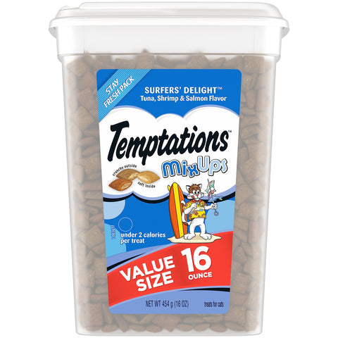 Temptations MixUps Crunchy and Soft Cat Treats Surfer's Delight Flavor, 16 oz. Tub