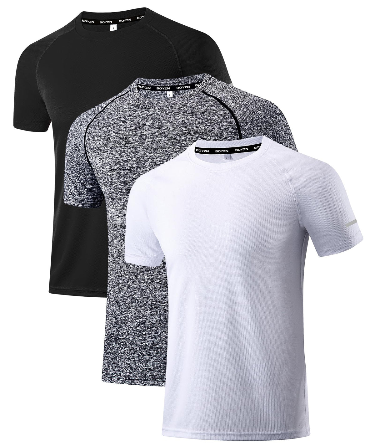 Holure Mens Sportswear Breathable Quick-Drying Short-Sleeved T-Shirt Black/Heather Grey/White L