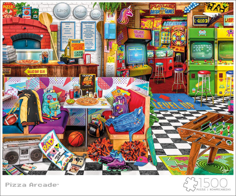 Buffalo Games - Aimee Stewart - Pizza Arcade - 1500 Piece Jigsaw Puzzle for Adults Challenging Puzzle Perfect for Game Nights