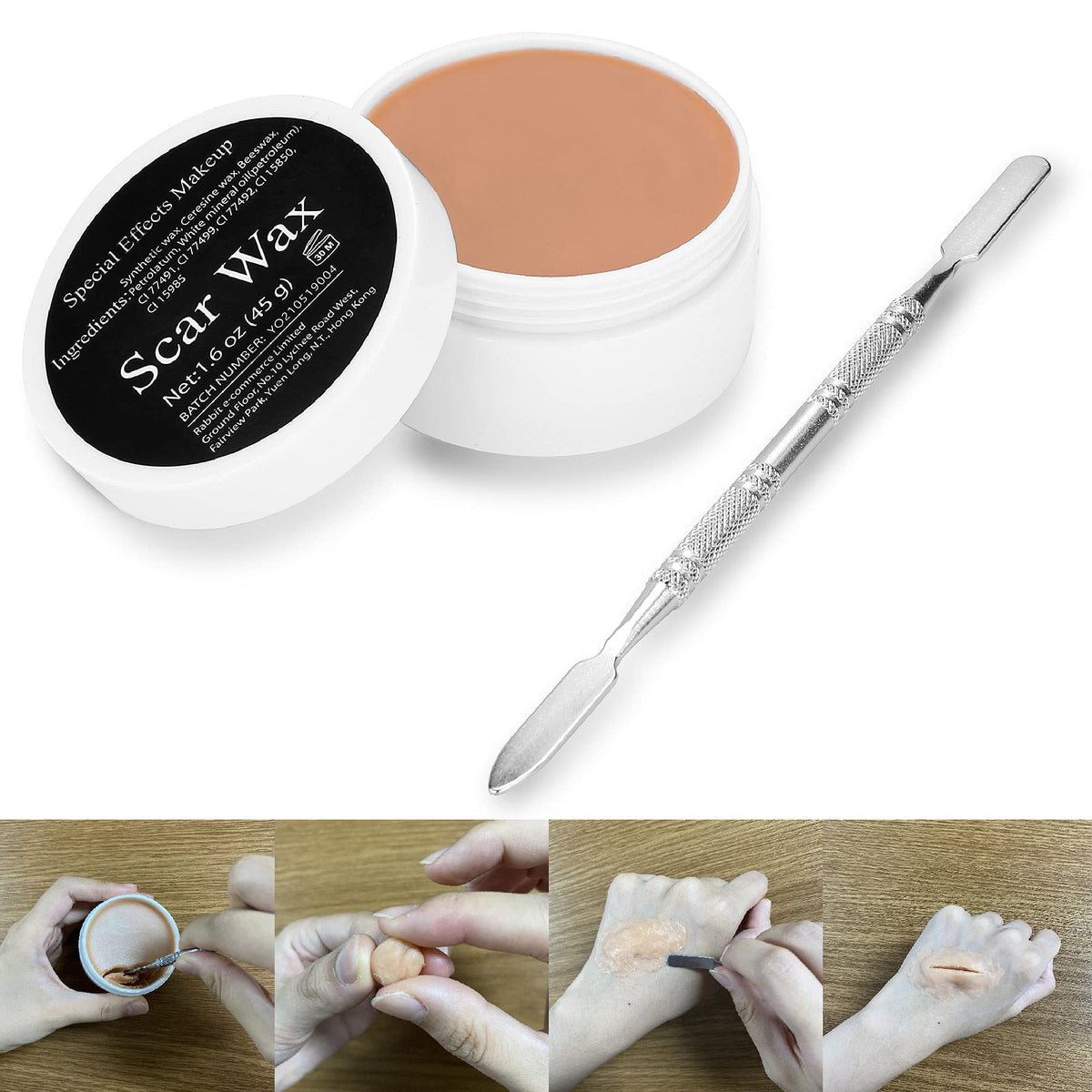 Wismee Scar Wax(1.6 Oz) Special Effects Makeup Kit Modeling Putty Wax Set with Spatula Tool Cosmetics Mixer Professional Movies Halloween Stage Fake Scar Wound Skin Wax Suitable for Darker Skin Tones