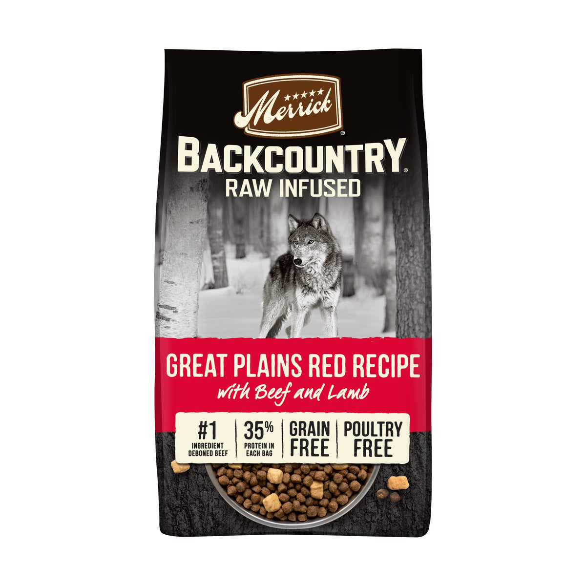 Merrick Backcountry Grain Free Dry Adult Dog Food Kibble With Freeze Dried Raw Pieces, Great Plains Red Recipe - 4.0 lb. Bag