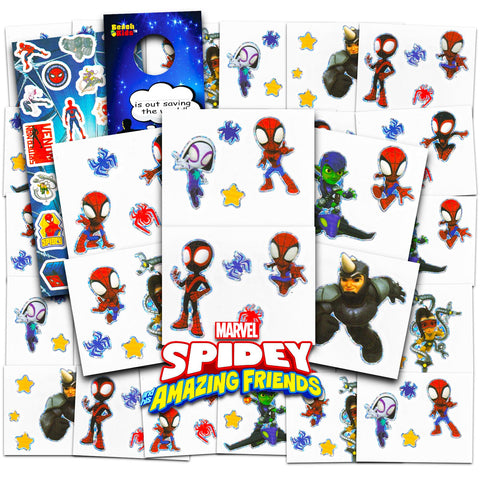 Marvel Spidey and His Amazing Friends Tattoos Party Favors Bundle ~ 72 Perforated Individual 2" x 2" Spidey Temporary Tattoos for Kids Boys Girls (Spiderman Party Supplies)