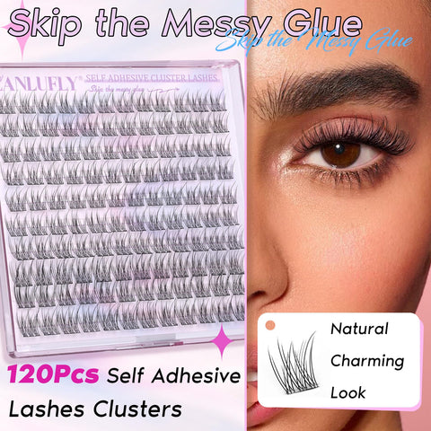 Self Adhesive Cluster Lashes Natural No Glue Individual Lashes Wispy Self Adhesive Eyelash Clusters with Clear Self Adhesive Strips DIY Eyelash Extensions(10-12MM)