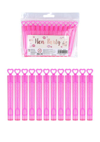 Henbrandt Pack of 12 Hen Night Bubble Wands with Pink Heart Toppers 4ml Bubble Tubes Hen Party Accessories Pink Party Bag Fillers Wedding Favours Team Bride Bubbles for Bridal Shower and Hen Do Favour