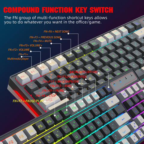 Zunate RGB Backlit, Gaming Keyboard 96 Keys, Ergonomic 2.4GHz Rechargeable Battery, with USB Cable, for Games, Office, Home