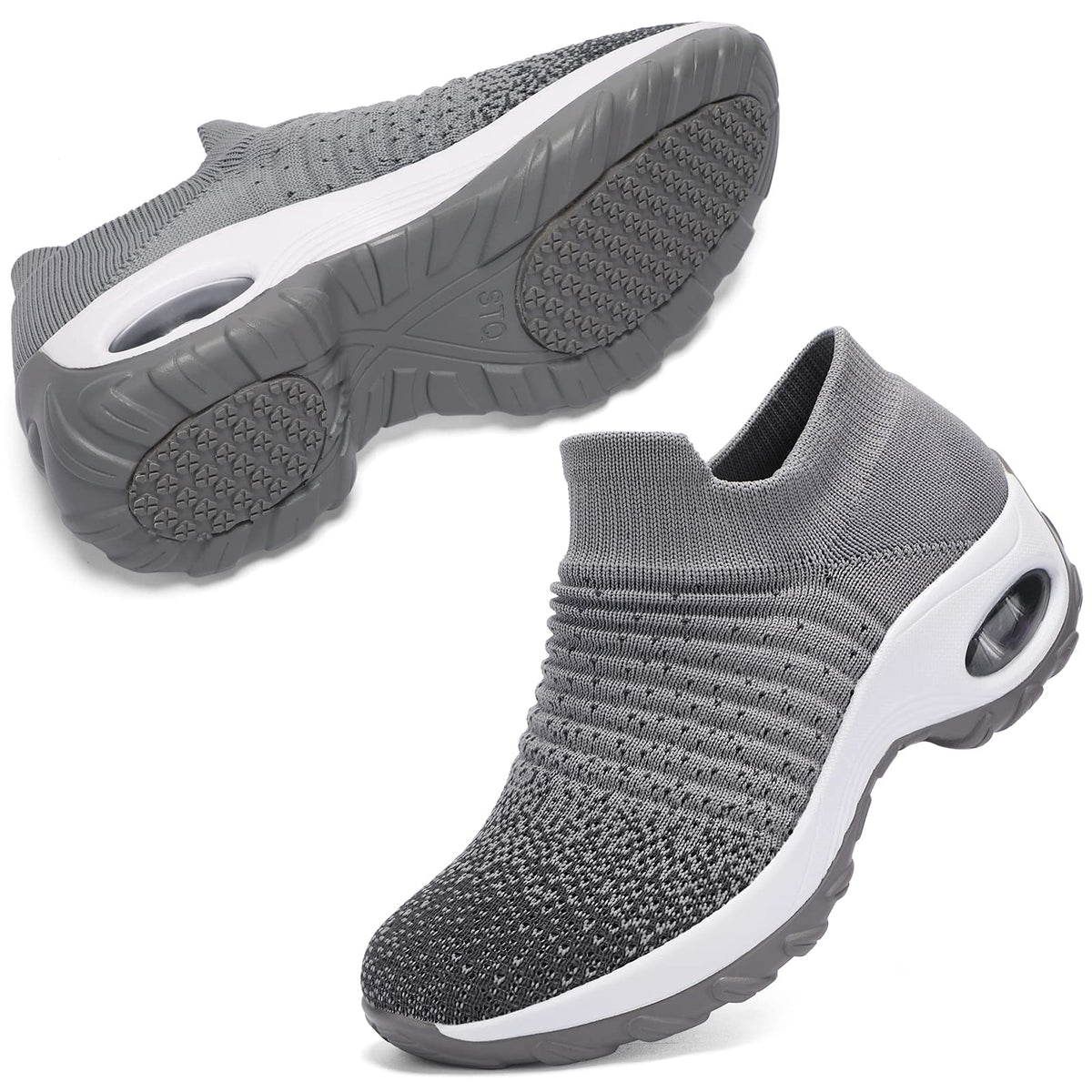 STQ Slip on Sneakers Walking Shoes Women for Flat Foot Plantar Fasciitis Casual Heel Pain Relief - Rebound Core Grey Mix 8.5