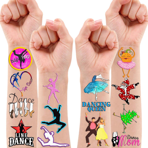 96PCS Dance Dancing Queen Temporary Tattoos Stickers Theme Birthday Party Supplies Decorations Favors Decor Cute Ballet Hip Hop Dancer Tattoo Gifts For Kids Adults Boys Girls Classroom Prizes Carnival