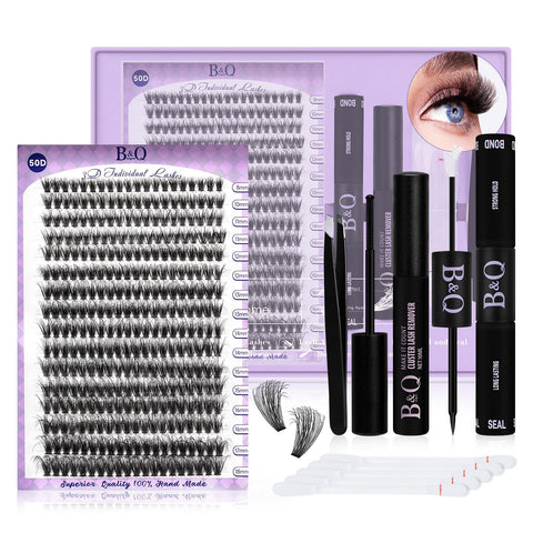 B&Q Lash Extensions Kit for Beginners 3D Eyelash Extension Kit 320pcs 50D Lash Clusters Kit 8-18 Mixed Lash Kit Fluffy Individual Lashes Kit with Lash Bond Seal Remover?50D-8-18MIX?