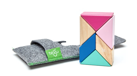 6 Piece Tegu Pocket Pouch Prism Magnetic Wooden Block Set, Blossom