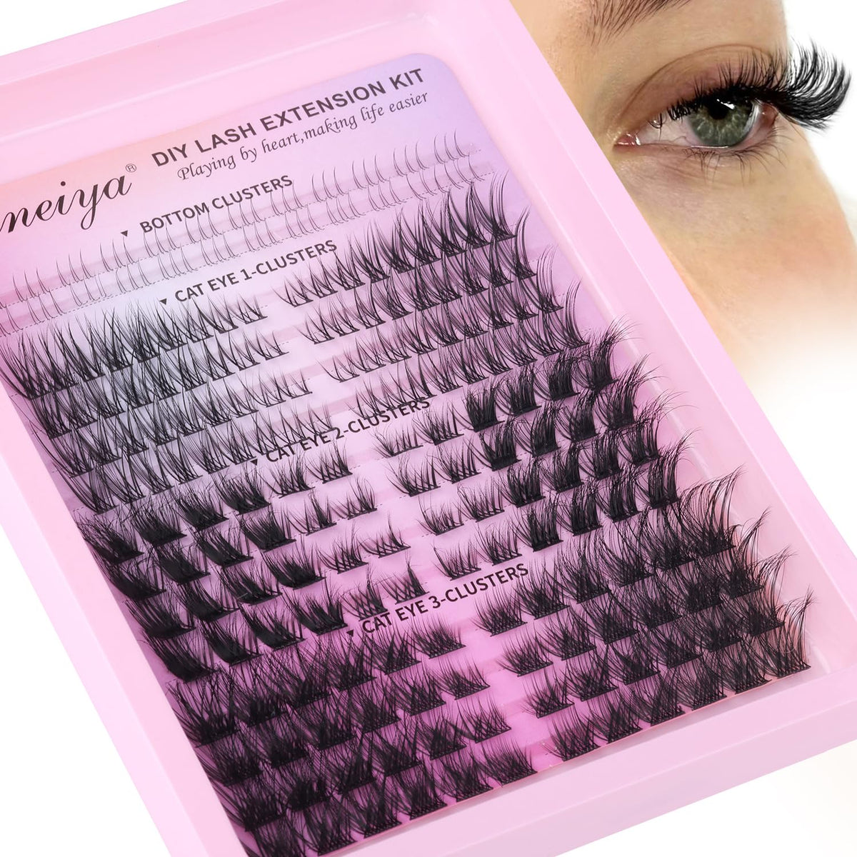 Cat Eye Lash Clusters Natural Wispy Cluster Eyelash Extensions C Curl Lash Extension 4 Styles Individual Eyelashes Left & Right DIY False Eyelashes by Geeneiya (192Pcs, 12Pairs, Thin Band)