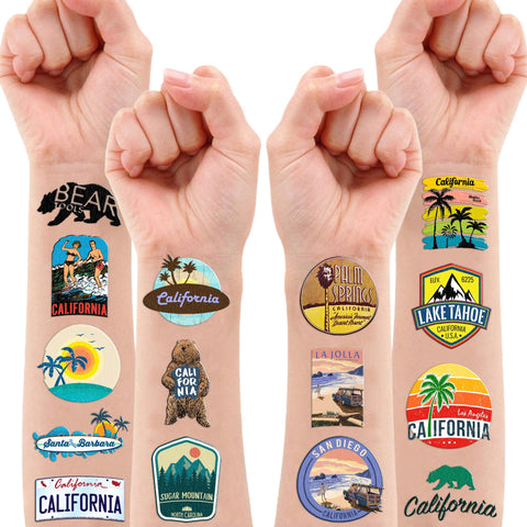 106 PCS Love California Flag Beach Stickers Temporary Tattoos Stickers Birthday Party Decorations Supplies Favors Decor Cute Cool Travel Tattoo Sticker Gifts for Kids Boys Girls School Prizes Carnival