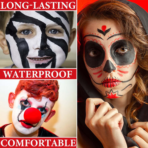 3 Pcs White Black Face Body Paint,Water Based Face Painting Kit for White Joker Zombie Clown Costume Special Effects Makeup Kit,Halloween Red Face Paint Makeup Kit for Adults Halloween SFX Makeup