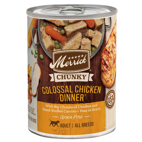 Merrick Chunky Grain Free Premium And Wholesome Canned Dog Food, Real Meat Colossal Chicken Dinner In Gravy - (12) 12.7 oz. Cans