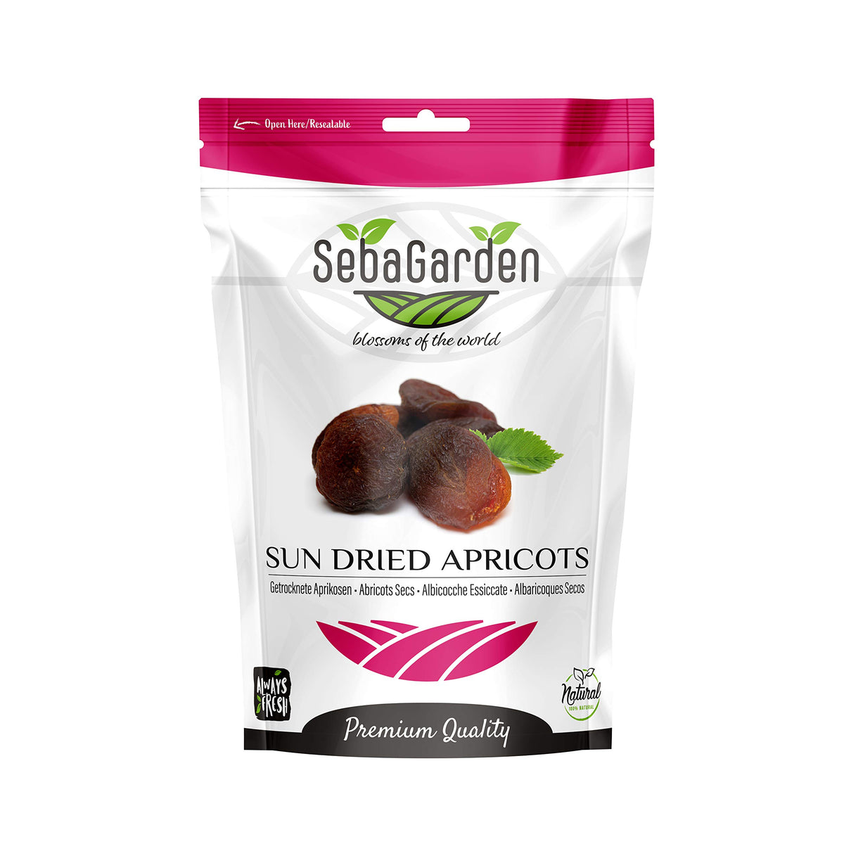 Seba Garden Sun Dried Unsulphured Turkish Apricots in Resalable Bag, 1kg - No Preservative, Non GMO