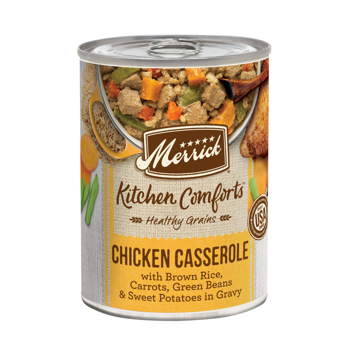 Merrick Kitchen Comforts Healthy and Natural Canned Adult Dog Food with Gravy, Chicken Casserole with Rice - (12) 12.7 oz. Cans