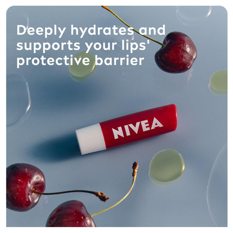 NIVEA Cherry Shine Lip Balm (4.8g), Flavoured Lip Balm with Shea Butter, Natural Oils and Vitamins, Provides 24h Moisture and a Soft Red Shine, Vegan Lip Care Formula