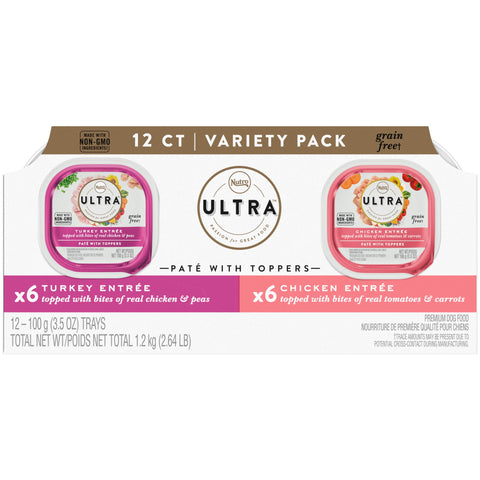 NUTRO ULTRA Adult Grain Free Soft Wet Dog Food, Variety Pack, Chicken EntrÃƒÆ’Ã†â€™Ãƒâ€šÃ‚Â©e PatÃƒÆ’Ã†â€™Ãƒâ€šÃ‚Â© and Turkey EntrÃƒÆ’Ã†â€™Ãƒâ€šÃ‚Â©e PatÃƒÆ’Ã†â€™Ãƒâ€šÃ‚Â© with Toppers, (12) 3.5 oz. Trays