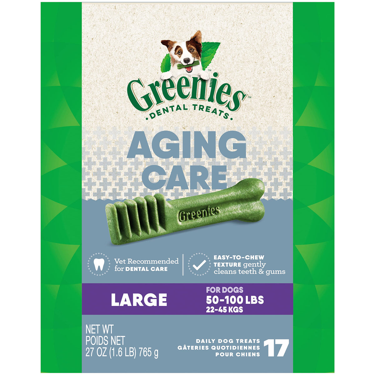 Greenies Aging Care Large Natural Dental Care Dog Treats, 27 oz. Pack (17 Treats)