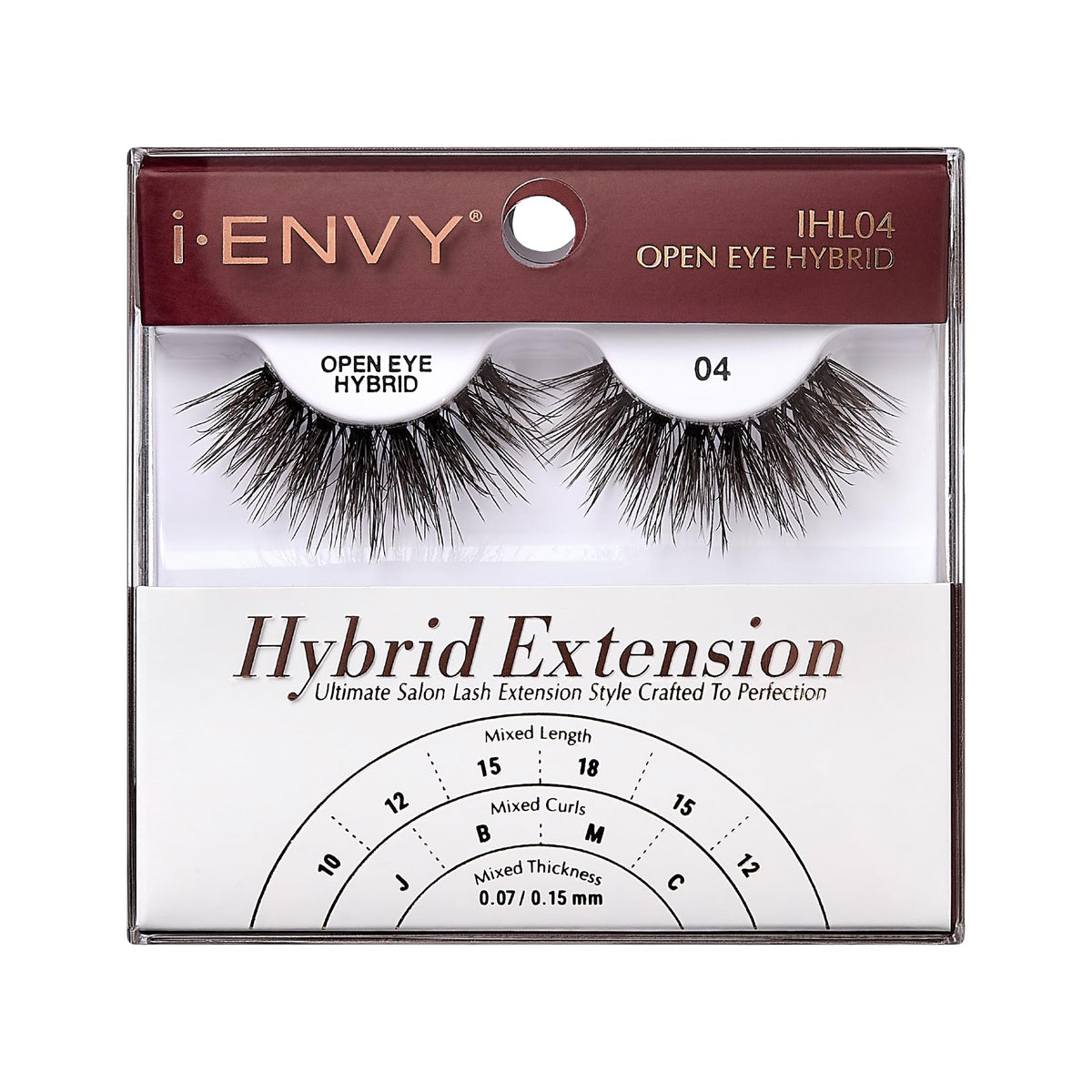 i-ENVY Extension False Lashes, Hybrid Salon Lash Clear Invisible Band Strip Natural Look Mixed Volume Curl EyeLashes Wispy Fluffy Cat Eye Fake Lashes (Open Eye)