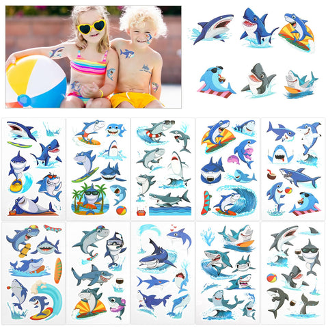 Konsait 20 Sheets Shark Tattoos, 100+Styles | Shark Theme Party Temporary Tattoos Shark Party Favors, Summer Surfing Shark Tattoos for Boy Girls Kids Party Bag Fillers, Shark Week Decor