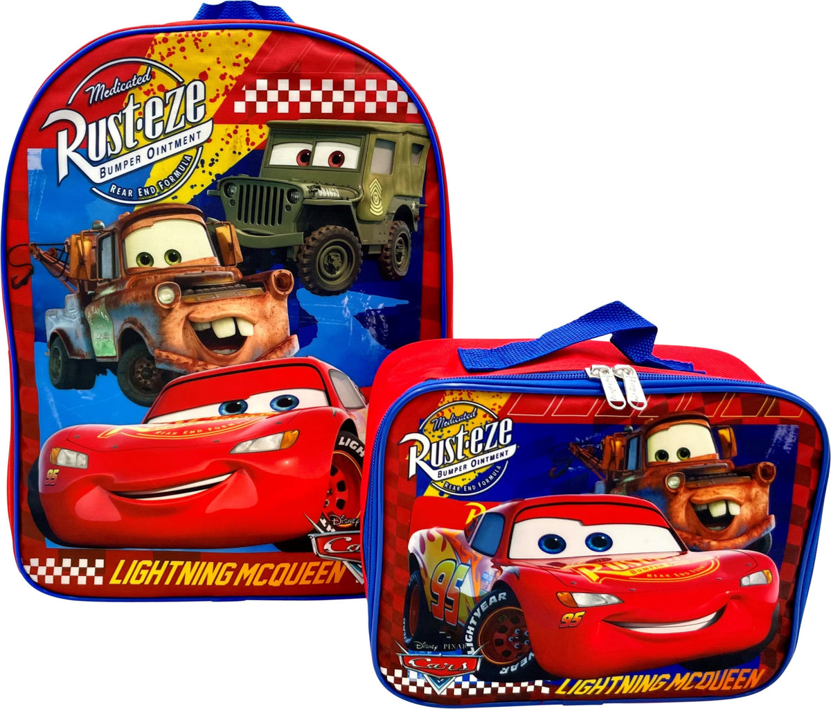 Ruz Disney Kids School Backpack with Lunch Box Set. 2 Piece 15” Book Bag and Lunch Box Bundle (Cars), Large