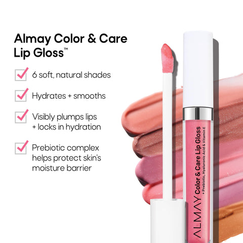 Almay Hydrating Lip Gloss, Soft Natural Colors, Prebiotic Complex, Hyaluronic Filling-Sphere Technology, 300 Glitters Gold, 0.1 fl oz.