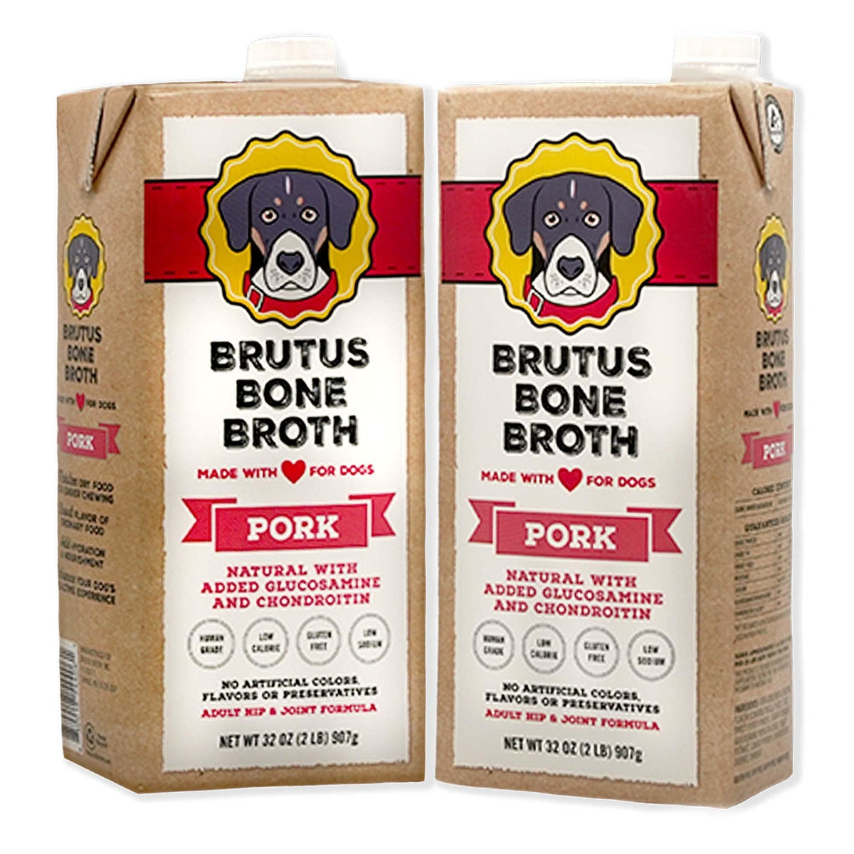 Brutus Bone Broth for Dogs | All Natural | Made in USA | Glucosamine & Chondroitin for Healthy Joints | Human Grade Ingredients | Hydrating Dog Food Topper, Gravy & Treat (Pork, 2-Pack)