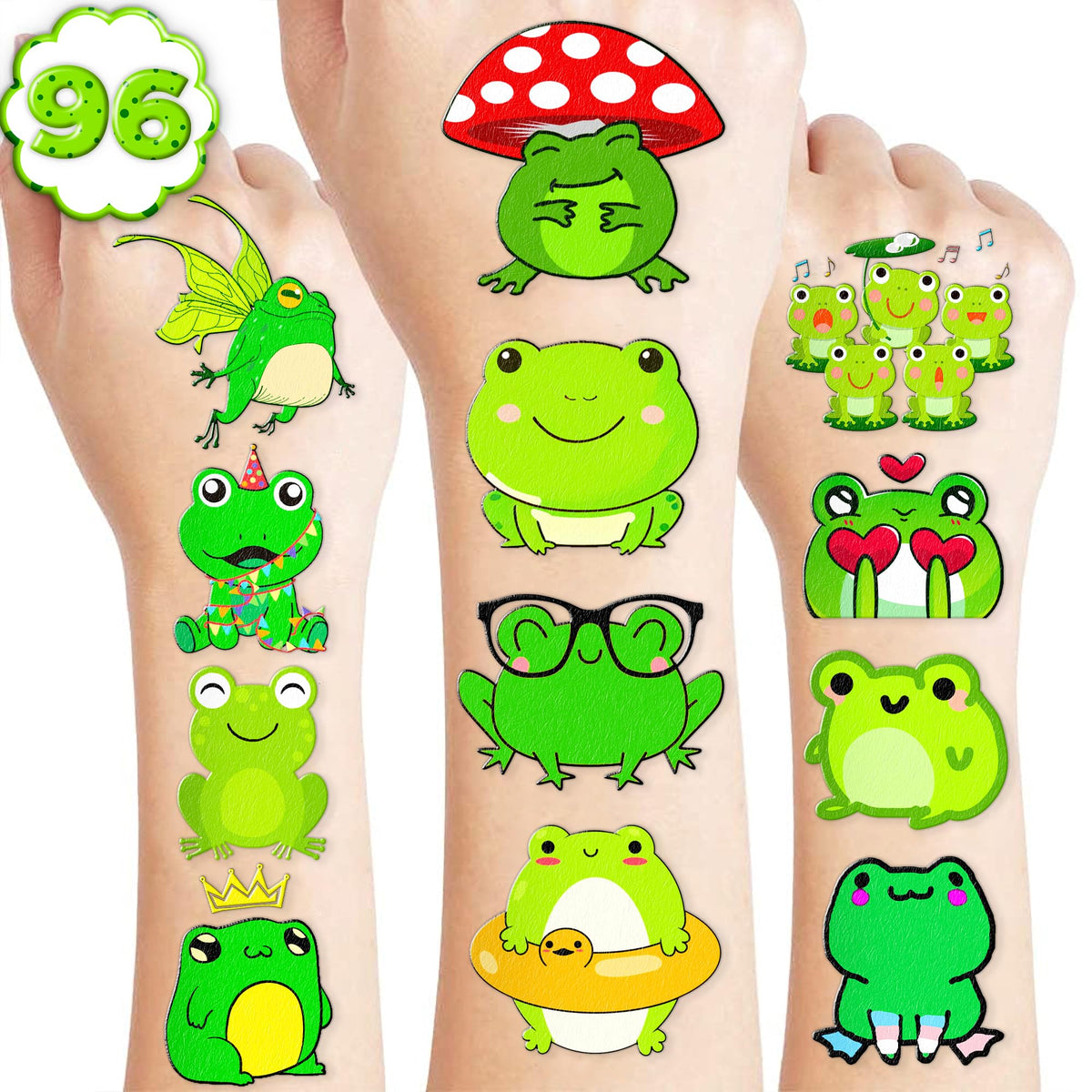 102 PCS Frog Temporary Tattoos Birthday Party Decorations Favors Supplies Decor Green Frog Princess Reptile Stickers For Teacher Boys Girls Gift School Prizes Rewards