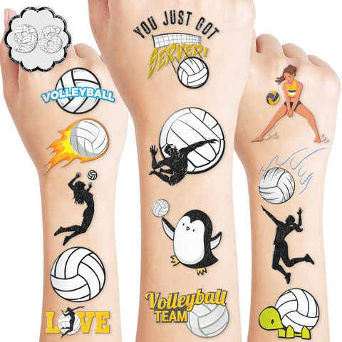 100PCS Cute Volleyball Tattoos Temporary Stickers Theme Birthday Party Decorations Supplies Favors Cool Funny Summer Beach Games Tattoo Sticker Gifts For Kids Boys Girls School Prizes Carnival