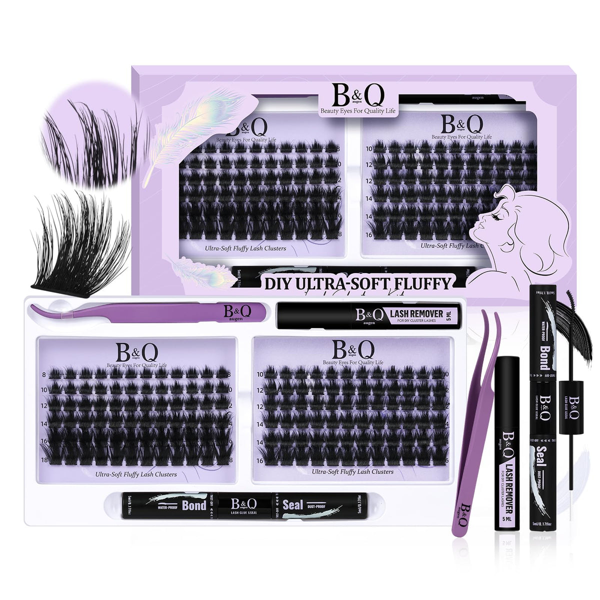 B&Q Lash Extension Kit F05 Eyelash Extension Kit 144 PCS Ultralight Eyelash Clusters Lash Clusters Kit 8-18MIX DIY Ultra-Soft Cluster Eyelash Extensions at Home with Lash Applicator Tools (Kit?F05)