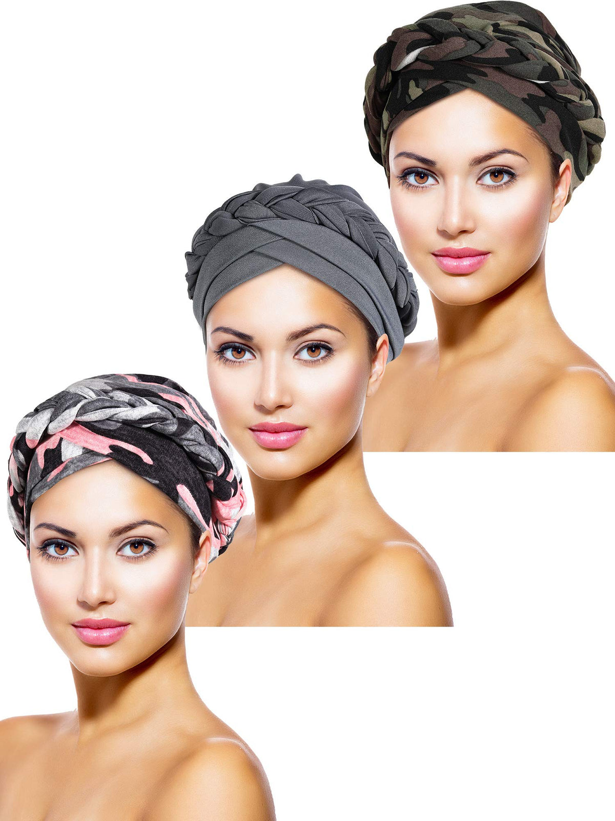 3 Pieces Women Turban Head Wrap Pre-Tied Bonnet Beanie Hat Sleeping Cap Headwrap