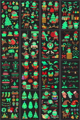 Christmas Luminous Temporary Tattoos for Kids Adults, 230PCS Xmas Santa Claus Snowman Body Stickers, Glow in the Dark Face Makeup Fake Tattoos, Christmas Tree Holiday Party Favor Supplies Decorations