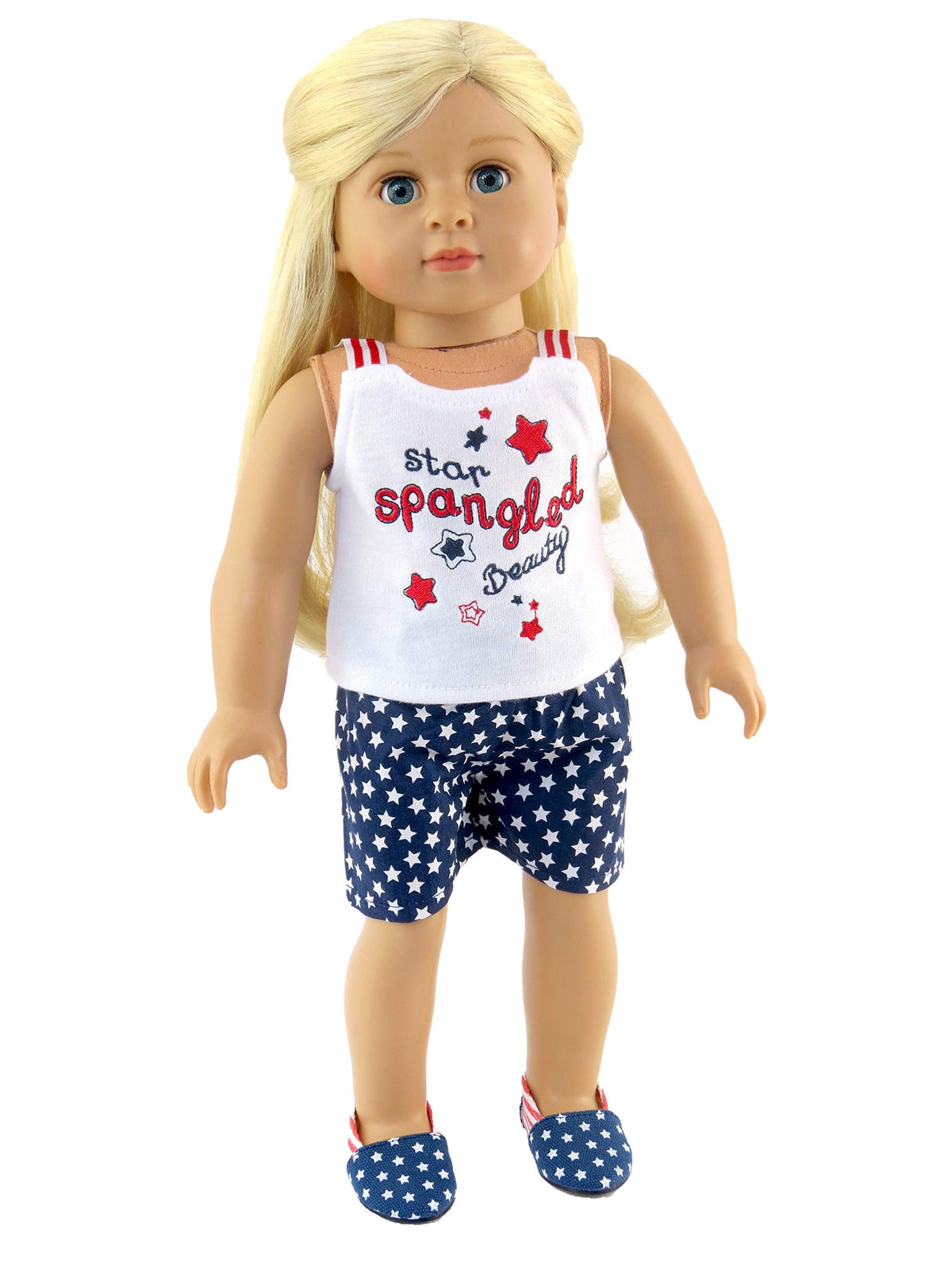 American Fashion World Fourth of July Shorts Set for 18-Inch Dolls | Premium Quality & Trendy Design | Dolls Clothes | Outfit Fashions for Dolls for Popular Brands