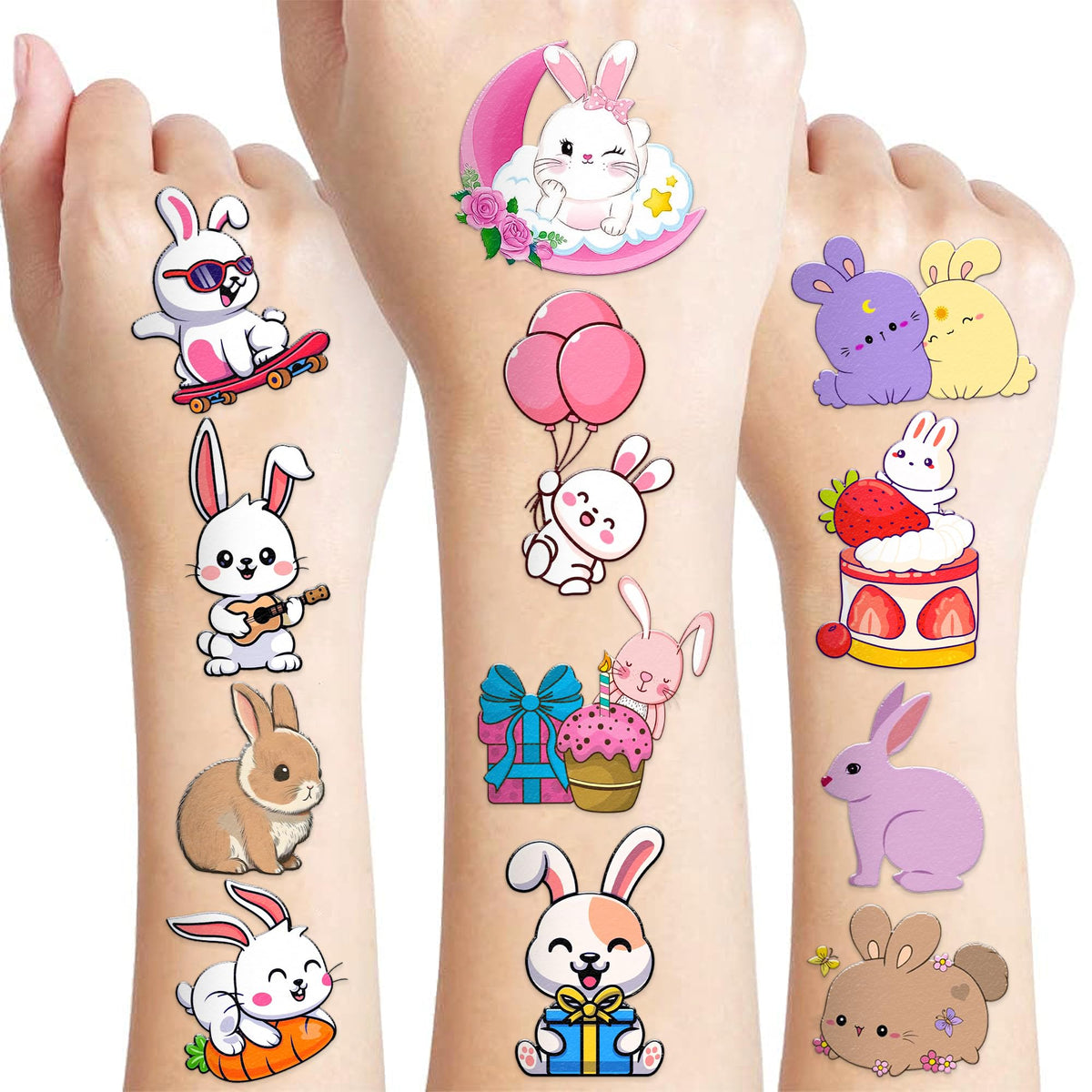 82 PCS 8 Sheet Funny Cute Bunny Temporary Tattoos Sticker Rabbit Animal Themed Birthday Party Decorations Favors Supplies Gifts Ideas for Girls Boys Baby Showers Prizes Cute Tattoo School Reward