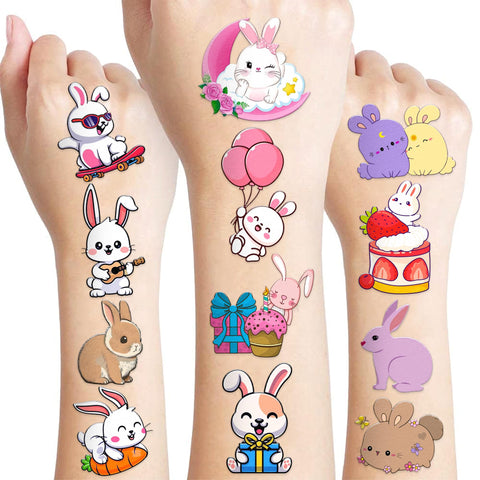 82 PCS 8 Sheet Funny Cute Bunny Temporary Tattoos Sticker Rabbit Animal Themed Birthday Party Decorations Favors Supplies Gifts Ideas for Girls Boys Baby Showers Prizes Cute Tattoo School Reward