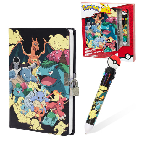 Pokemon Stationery Supplies Set - Kids Diary with Lock, Notebook, Pencil Case, Pens - Gifts for Boys (Multi Notebook Set)