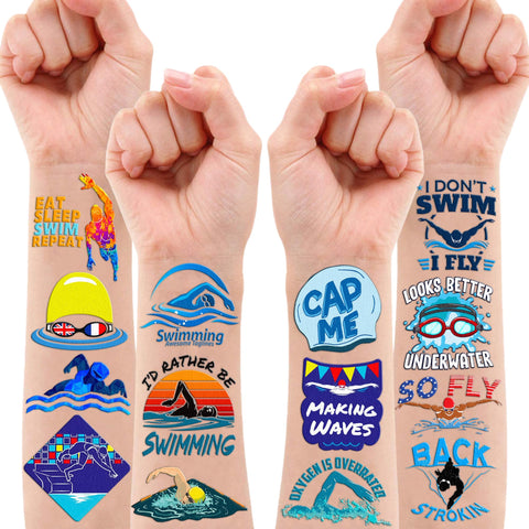 Swimming Swim Team Temporary Tattoos Stickers Making Waves Birthday Party Decorations Favors Supplies Decor 91PCS Cool Summer Pool Sport Tattoo Gifts For Swimmer Kids Boys Girls School Prizes Carnival