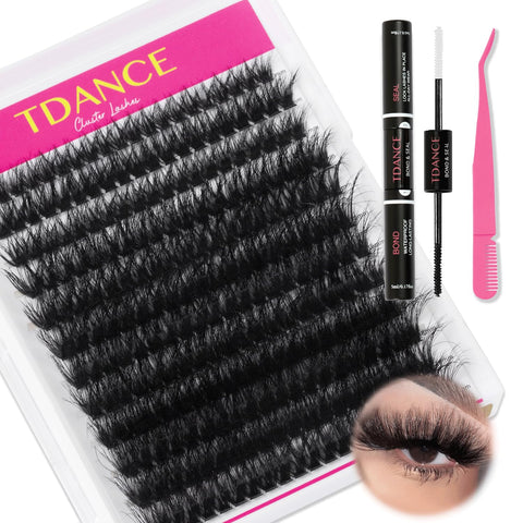 Eyelash Extension Kit Fluffy Lash Extension Kit D Curl Lash Clusters Kit Thick Volume Individual Lashes DIY Lash Extension Kit with Lash Bond and Seal Lash Tweezers by TDANCE(80D KIT,10-20mm)