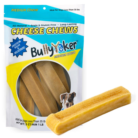 BULLYYAKER Cheese Chews: Himalayan Yak Cheese Dog Chews- Natural, Healthy & Long Lasting Dog Treats - Grain, Gluten & Lactose-Free Rawhide Alternatives, Medium 5 Pack, 16 Oz